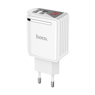 USB töltő / adapter, univerzális, dupla, LED kijelző, 2.4A, fehér